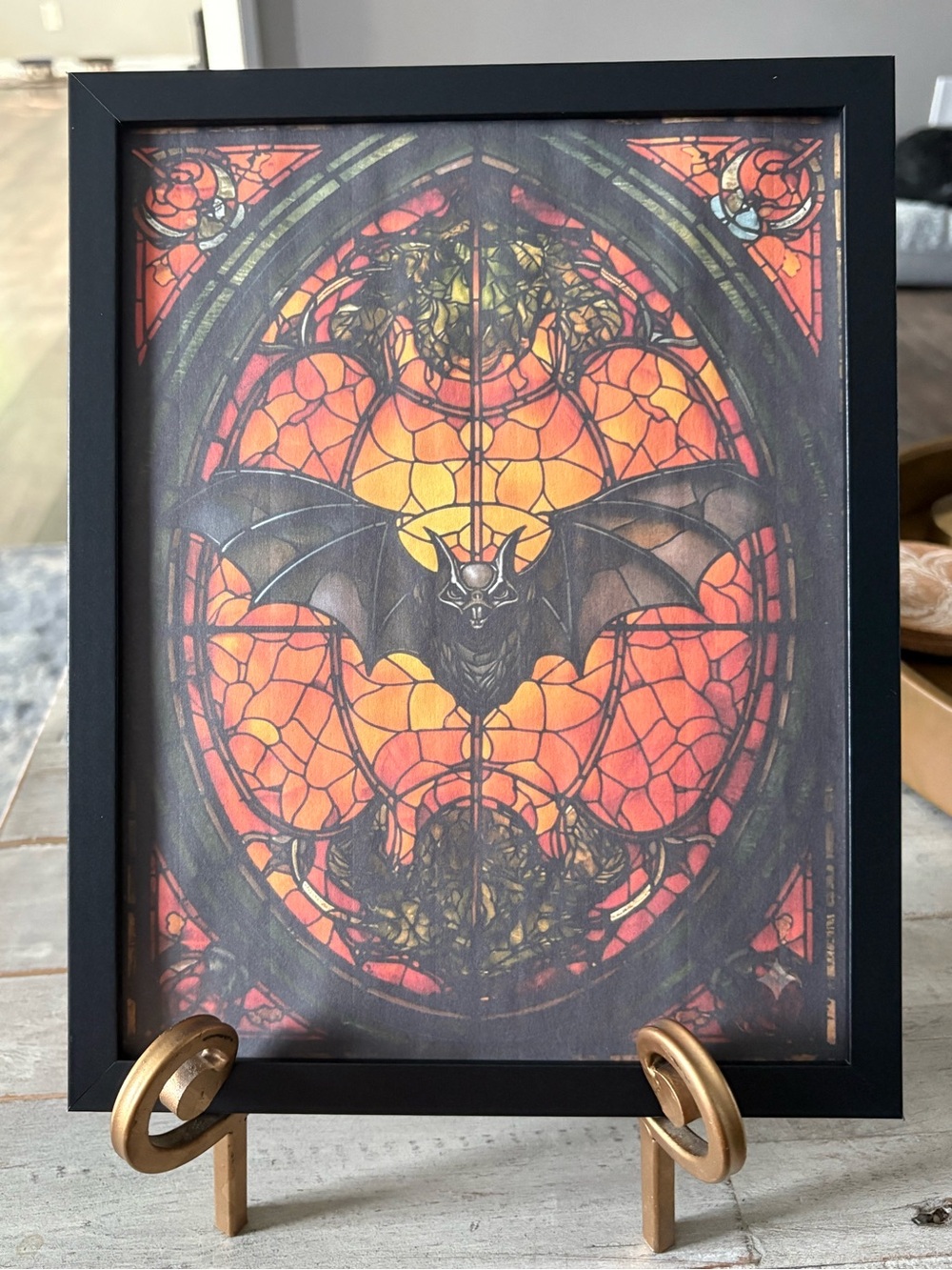 Gothic Bat Stained-Glass Wall Art - Framed 8x10